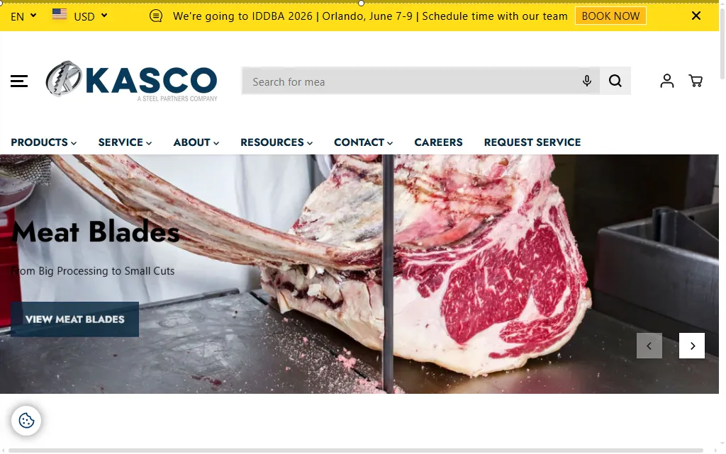 Kasco industrial meat blades and band saw blades for commercial butcheries and food processing plants.